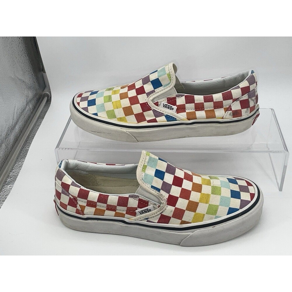 Vans Classic Slip-On Rainbow Checkerboard Canvas Shoes Women’s 7 Men’s 5.5 - Picture 1 of 8